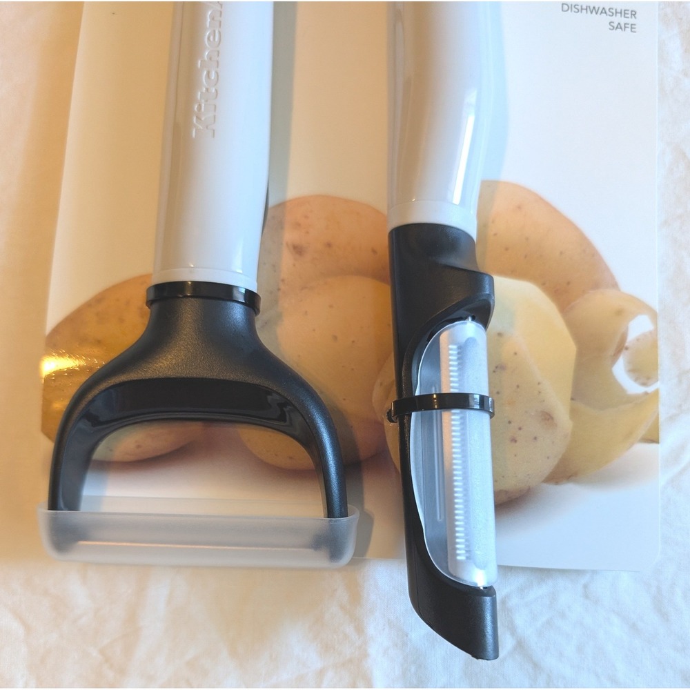 KitchenAid 2 Piece Peeler Set Y Peeler Swivel Peeler Dishwasher Safe White Black - Picture 2 of 3